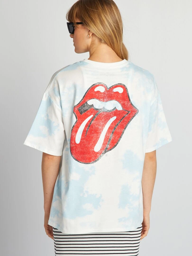 T shirt tie and dye 'Rolling Stone'   Bleu/blanc
