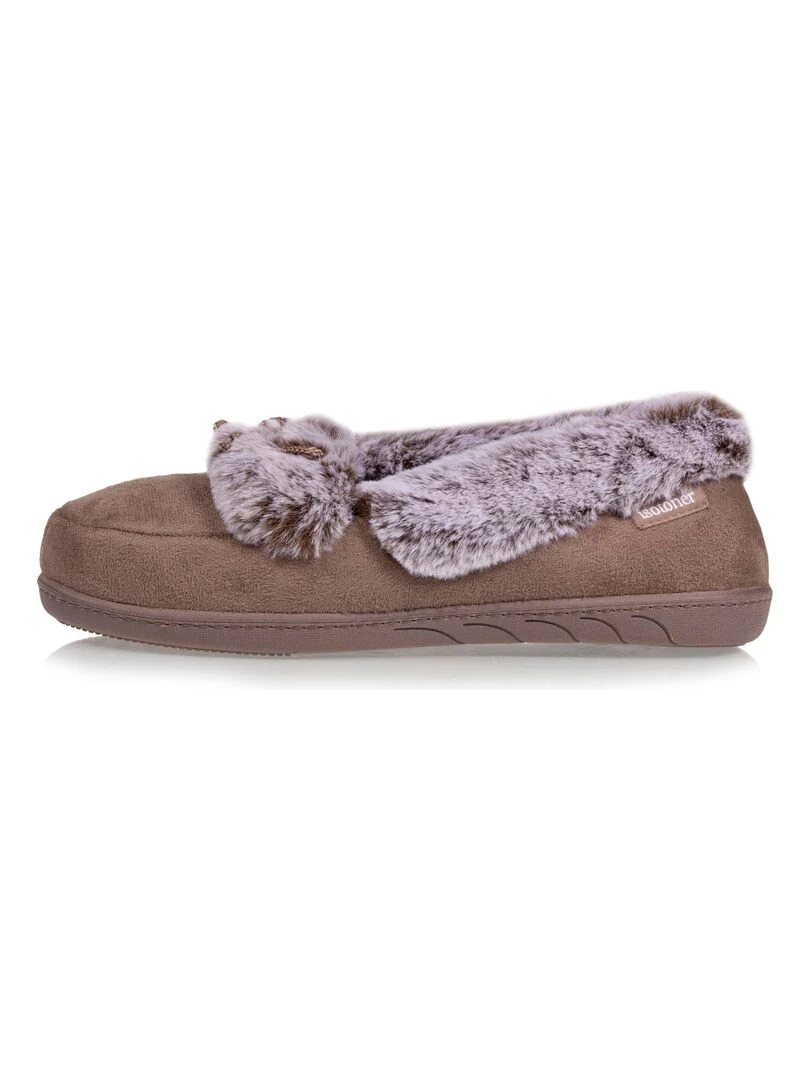 Chaussons mocassins Femme Taupe Marron