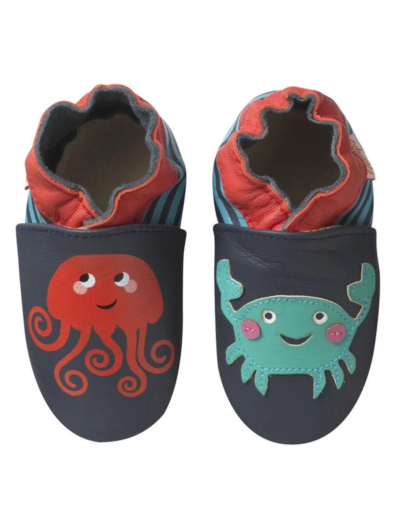 Chaussons bébé cuir souple Suze et Timeo la mer Bleu Bleu
