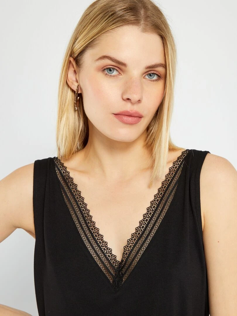 Débardeur stretch avec dentelle   noir