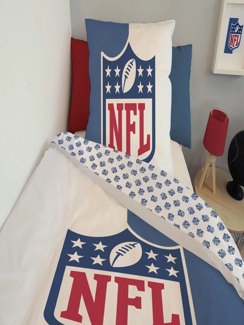 Housse de couette NFL Logo 140x200 cm et taie d'oreiller   100% Coton   Bleu