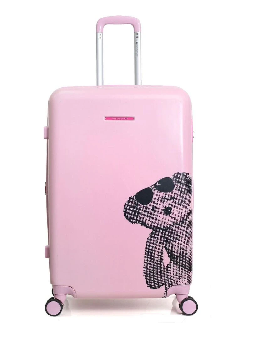 Valise Grand Format Rigide 75cm OURS LUNETTE Rose