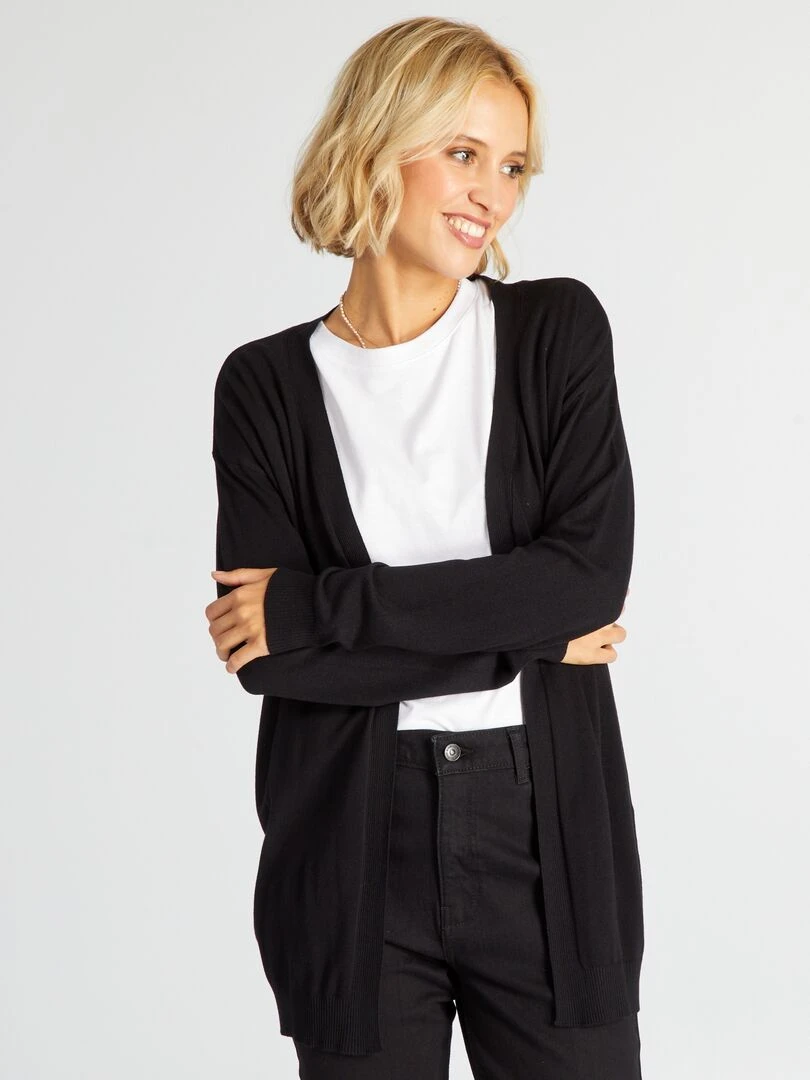 Gilet long ouvert en viscose douce noir