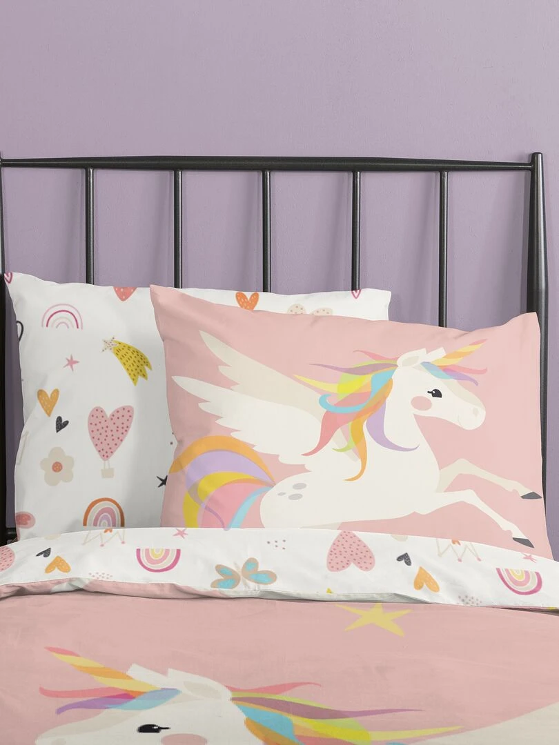 Parure de lit 'licorne' 1 personne Rose
