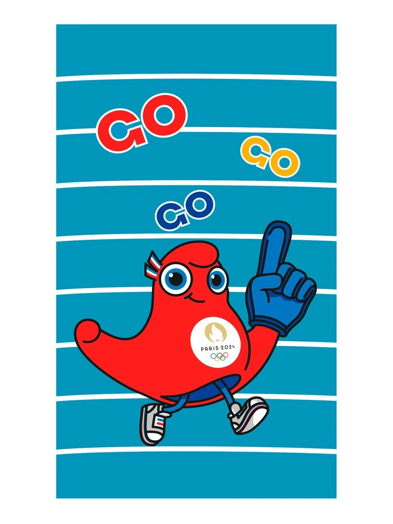 Drap de plage imprimé 100% coton PARIS 2024 MASCOTTE OLYMPIQUE SUMMER Multicolore