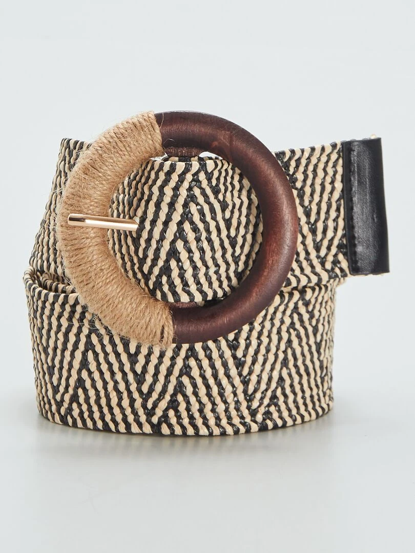Ceinture en paille bicolore Noir