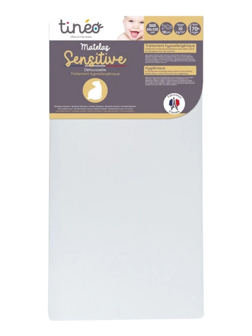 Matelas bébé Sensitive 60 cm x 120 cm x 10 cm Blanc