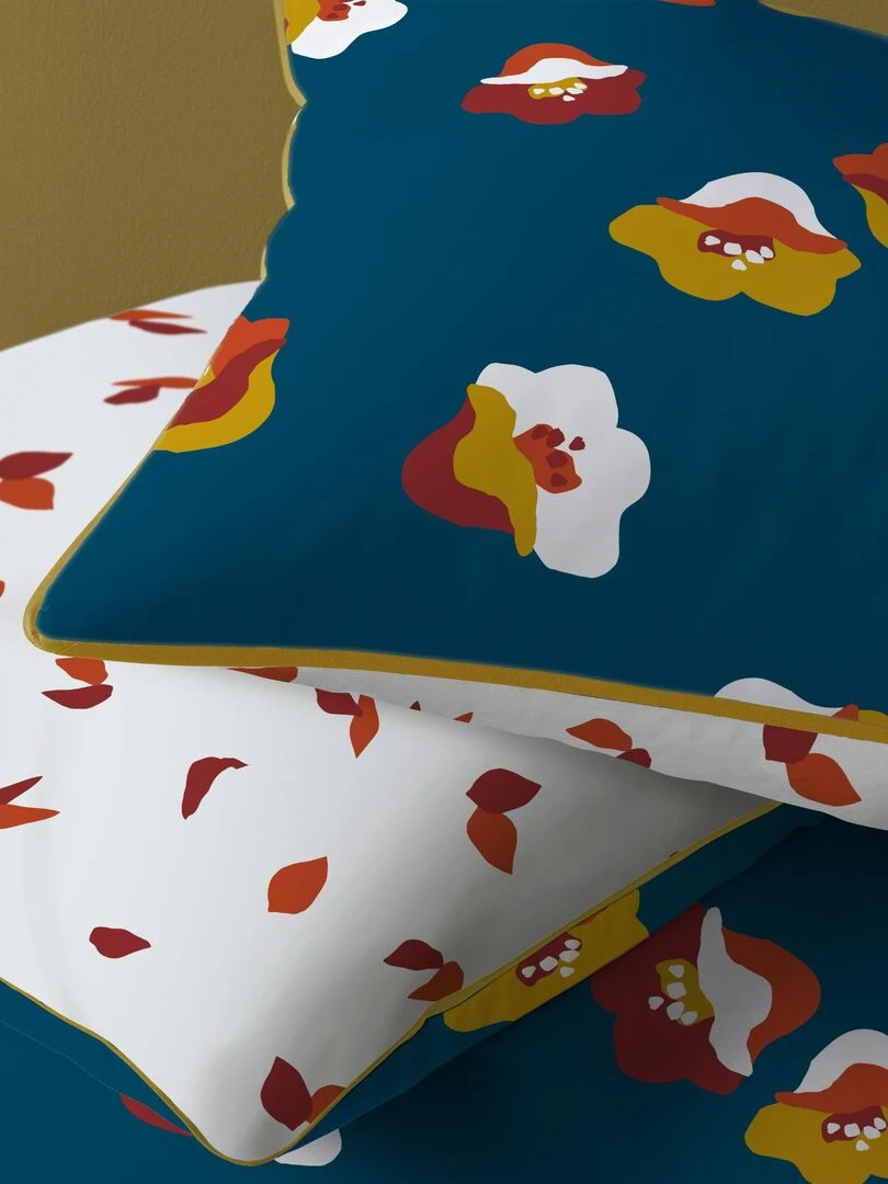 Set de 2 taies d’oreiller imprimées en percale de coton BIO  NARCISSE   Bleu azur