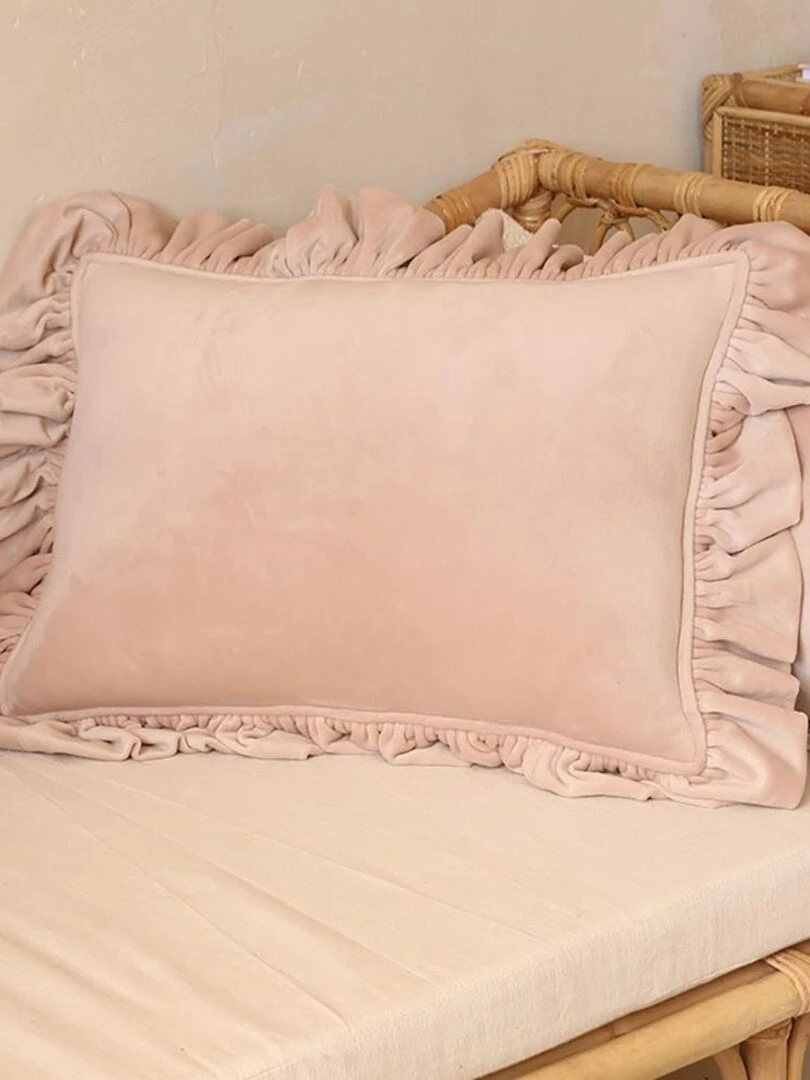 Coussin velours avec volant Beige "Latte"   Beige argile