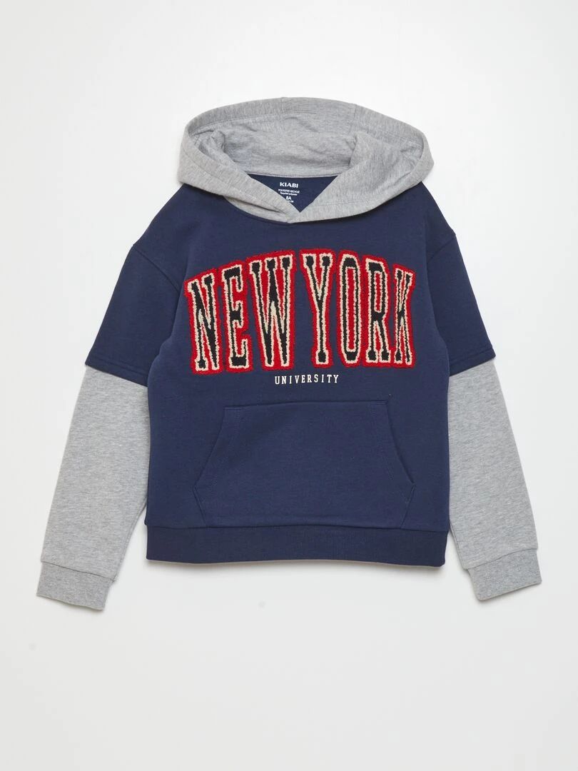 Sweat double manches à capuche Bleu/gris