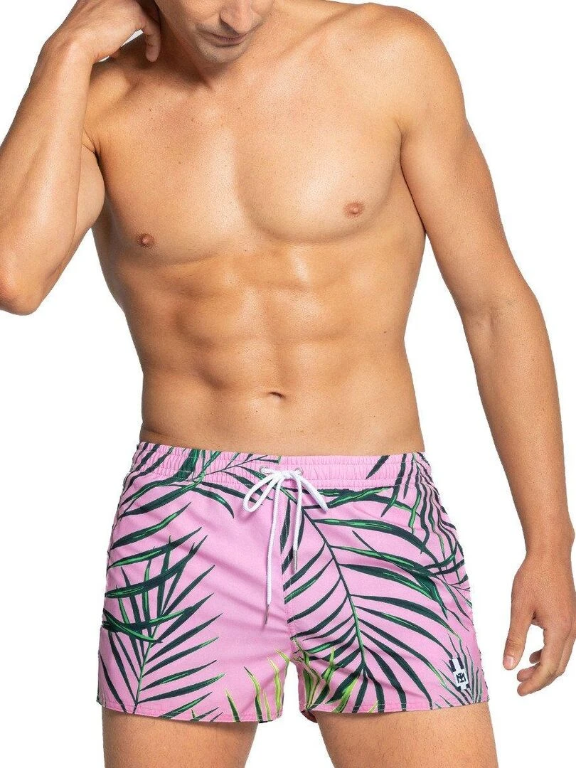 Short de bain court imprimé feuilles Tobago Rose