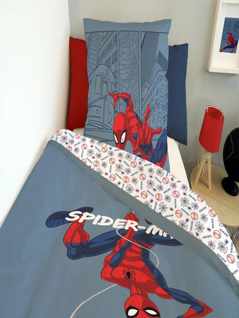 MARVEL   Housse de couette Spiderman 140x200 cm   100% Coton   Bleu   Bleu