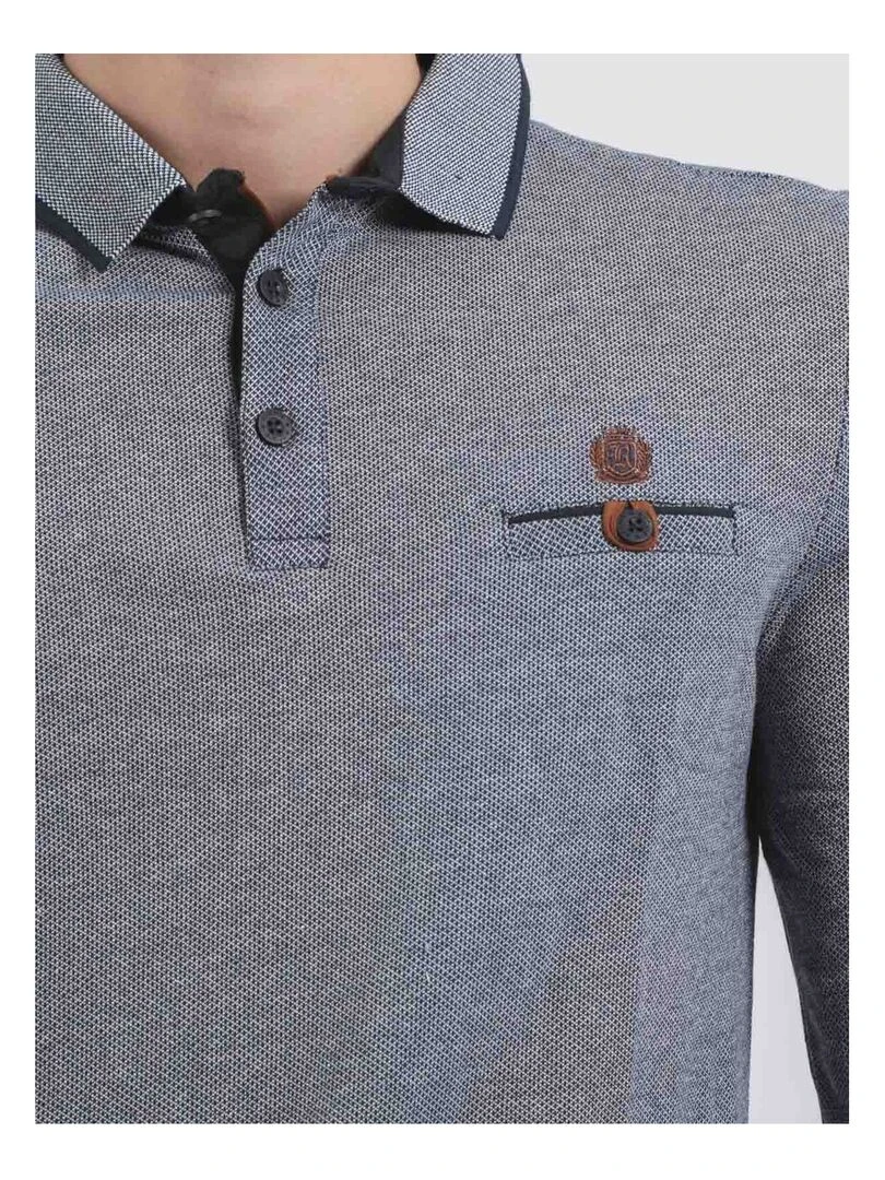 Polo manches longues pur coton PIWANGA   Bleu marine