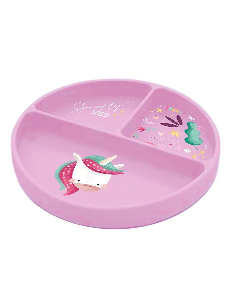 Assiette compartimentée en silicone avec ventouse Animaux Rose