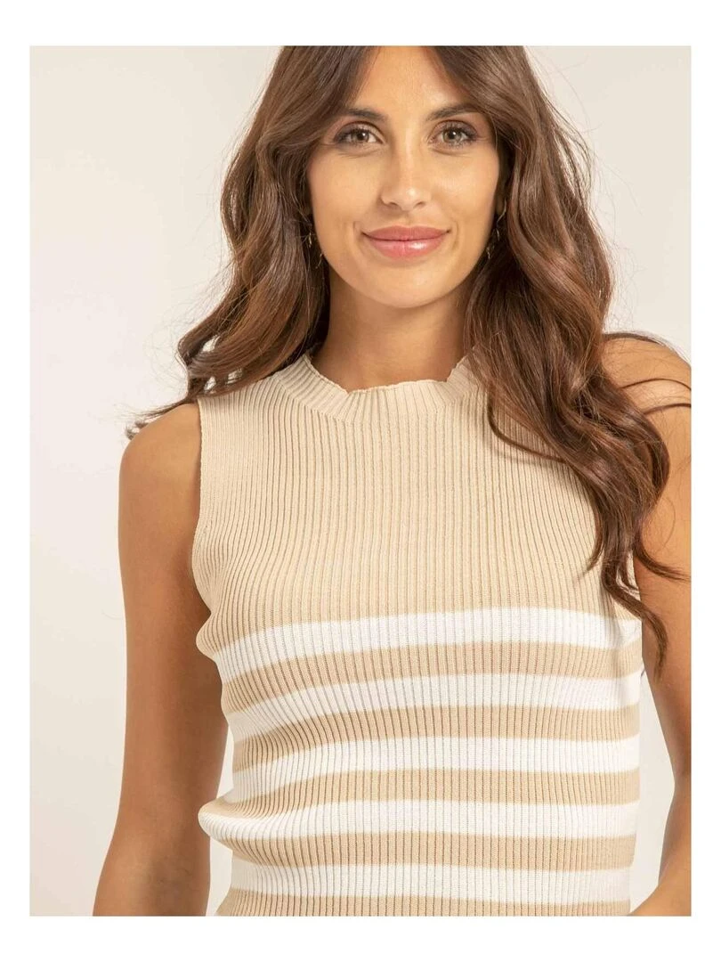 Top maille côtelée rayé FILIPA   Beige