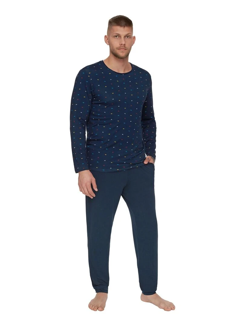 Pyjama pantalon top manches longues Poseidon Bleu
