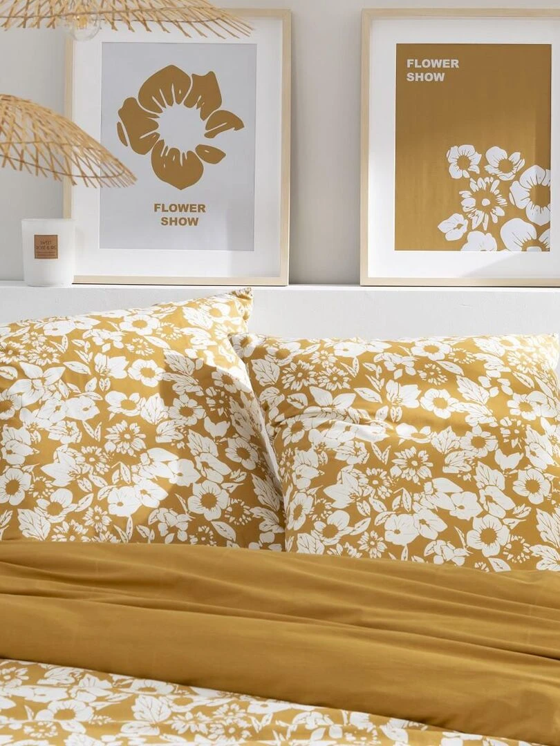 Future Home   Parure de lit 2 personnes en coton 57 fils imprimé miel   Jaune