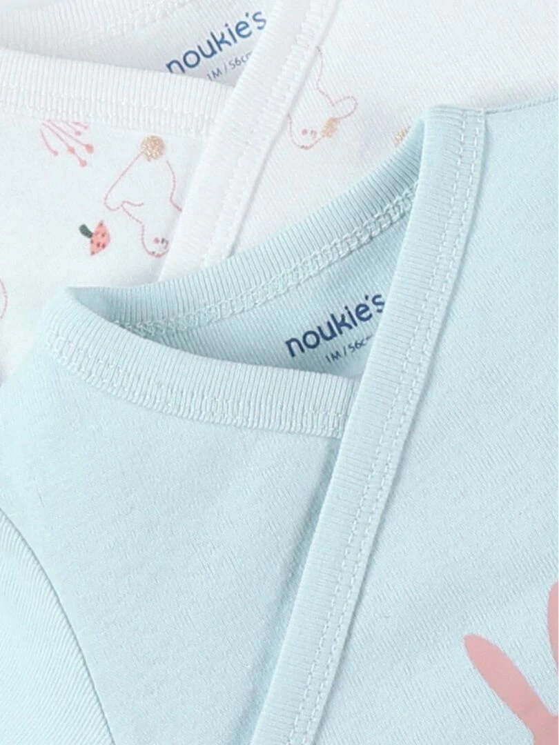 Set de 2 bodies lapin en coton  aqua/écru   Noukie's   Ecru