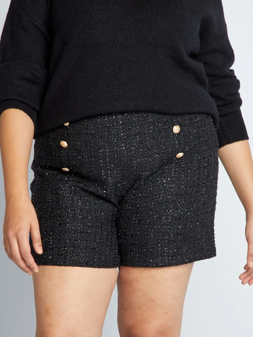 Short en tweed avec boutons fantaisie noir