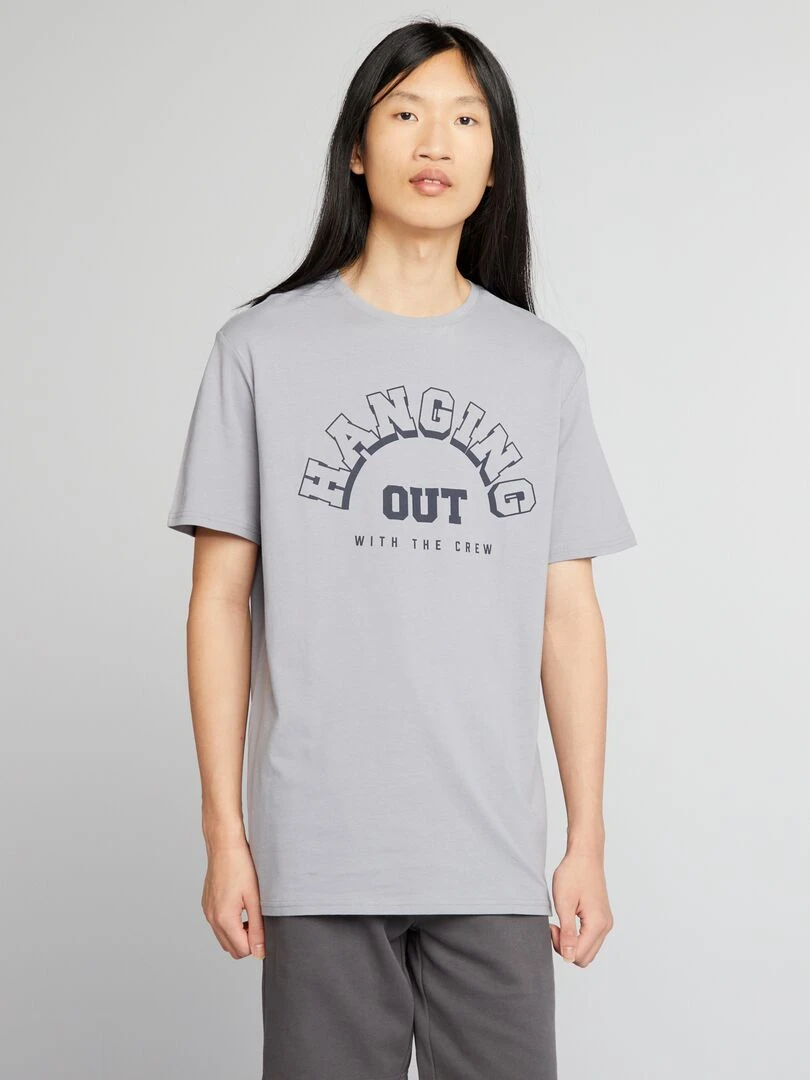 T shirt en jersey à col rond Bleu gris
