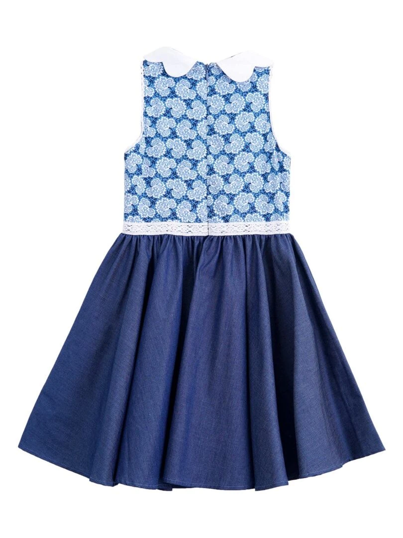 Robe Cérémonie Fille  Fleurie Bleu Roi Dentelle Blanche  HEPBURN   La Faute à Voltaire   Bleu