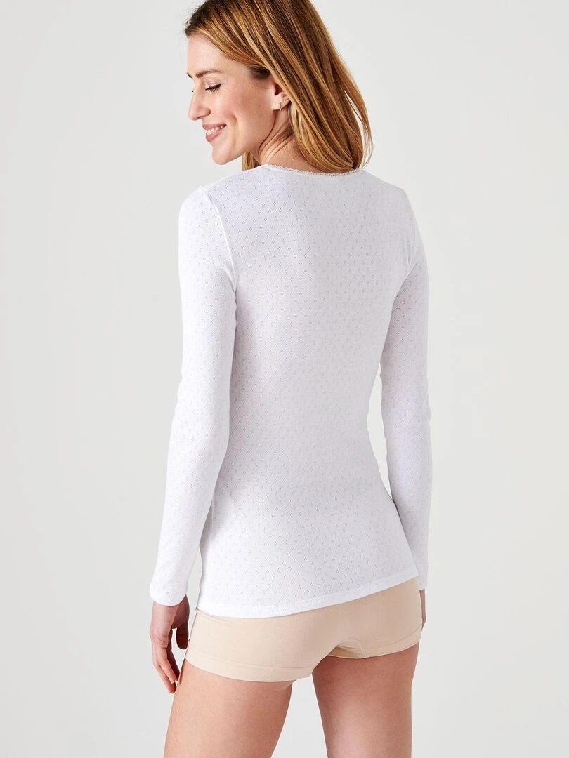 T shirt manches longues maille ajourée Thermolactyl   Damart   Blanc