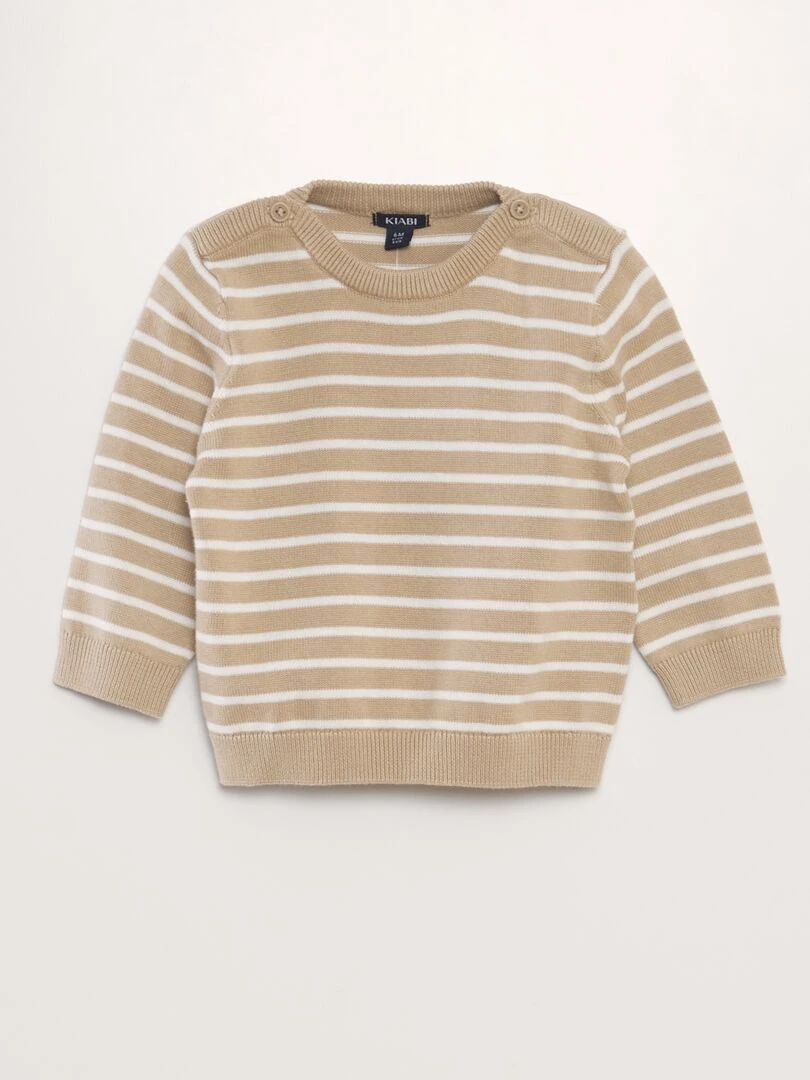 Pull rayé en maille fine Beige