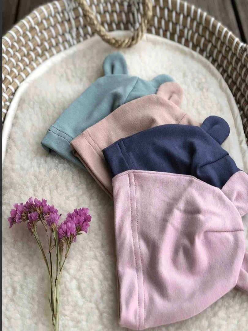 Bonnet Ourson Bébé En Bambou   Uni   Bleu