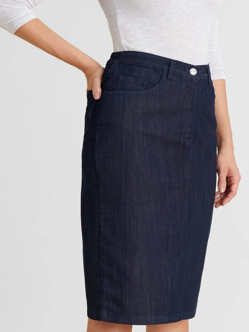Jupe toile extensible   Damart   Bleu foncé