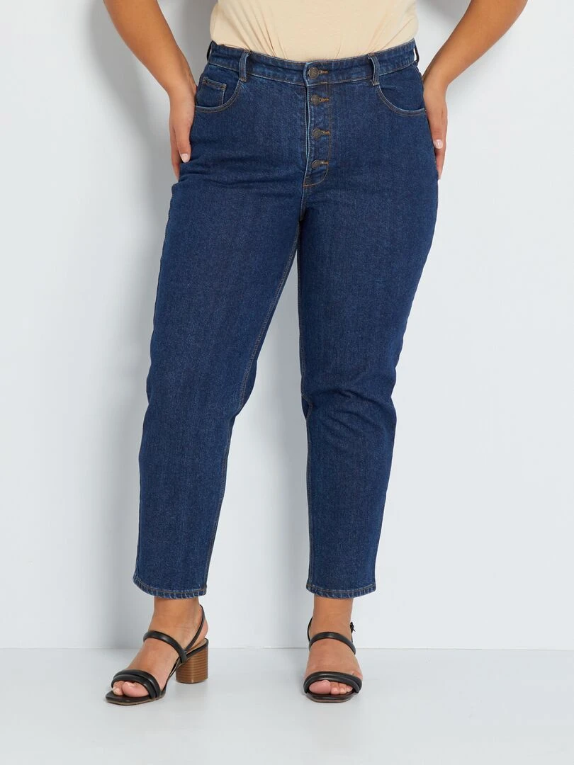 Jean mom taille haute 34L 5 poches Bleu brut