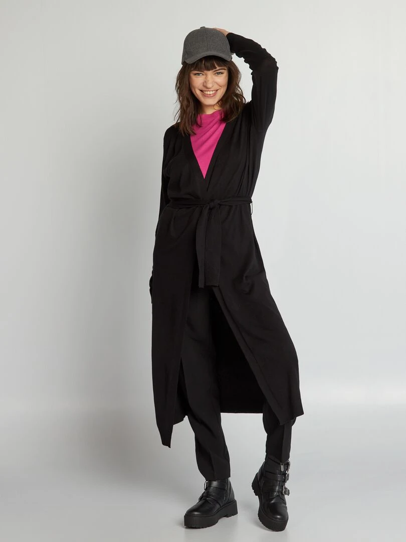 Gilet extra long à ceinture   Noir