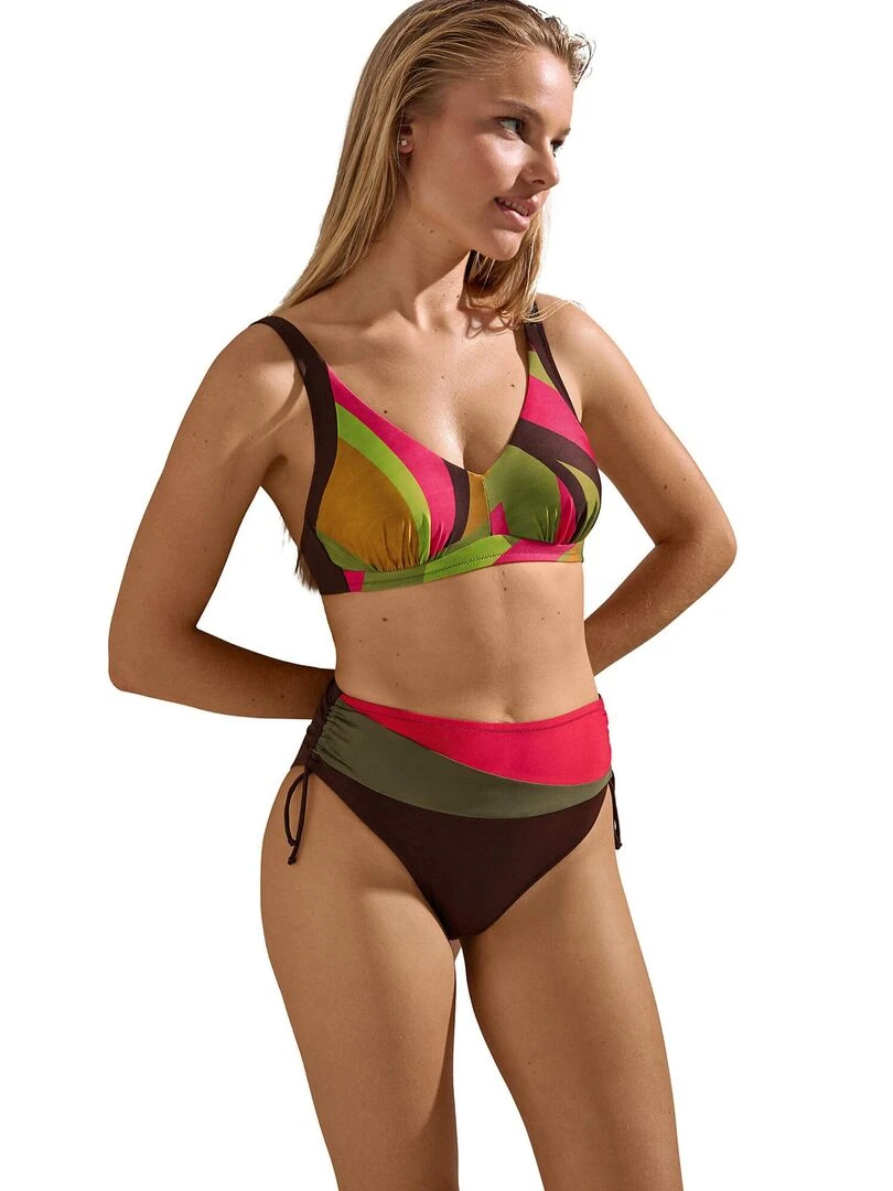 Bas maillot slip de bain taille haute côtés réglables Viviero   Marron