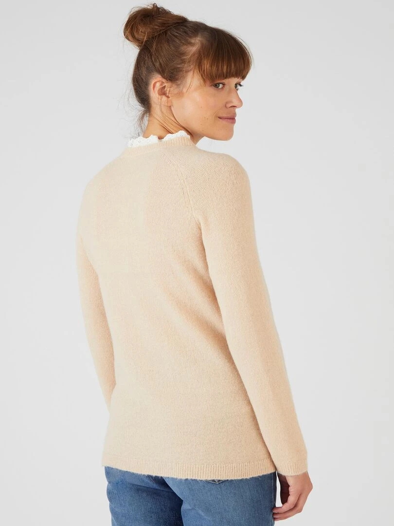 Pull mélange alpaga col broderie anglaise   Damart   Blanc Ecru Blanc