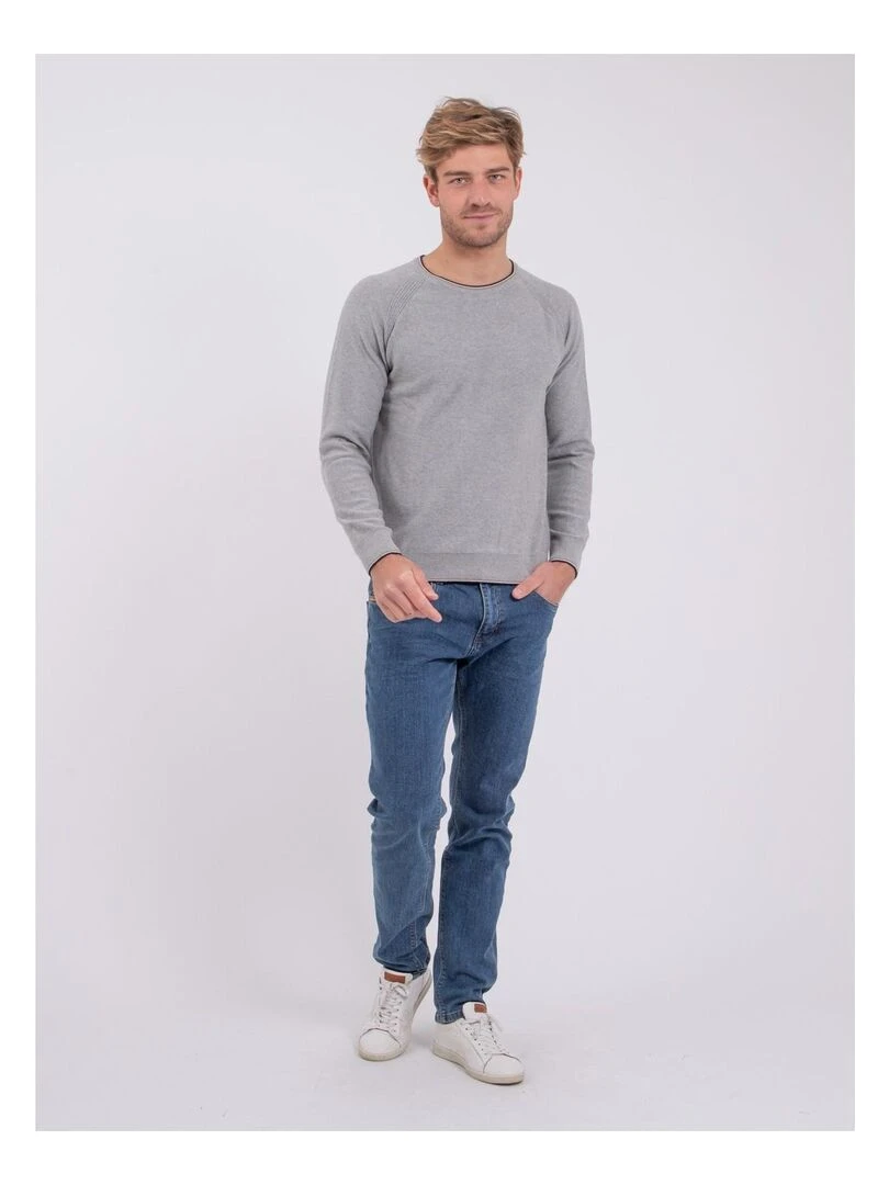 Pull col rond pur coton AMATEO   Gris