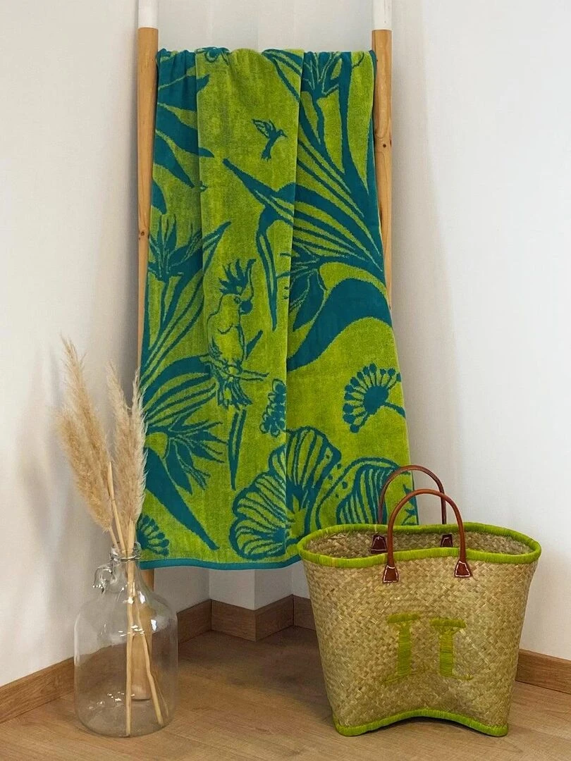 Serviette de plage éponge velours Jacquard Tawana 70x140 400g/m² Vert anis
