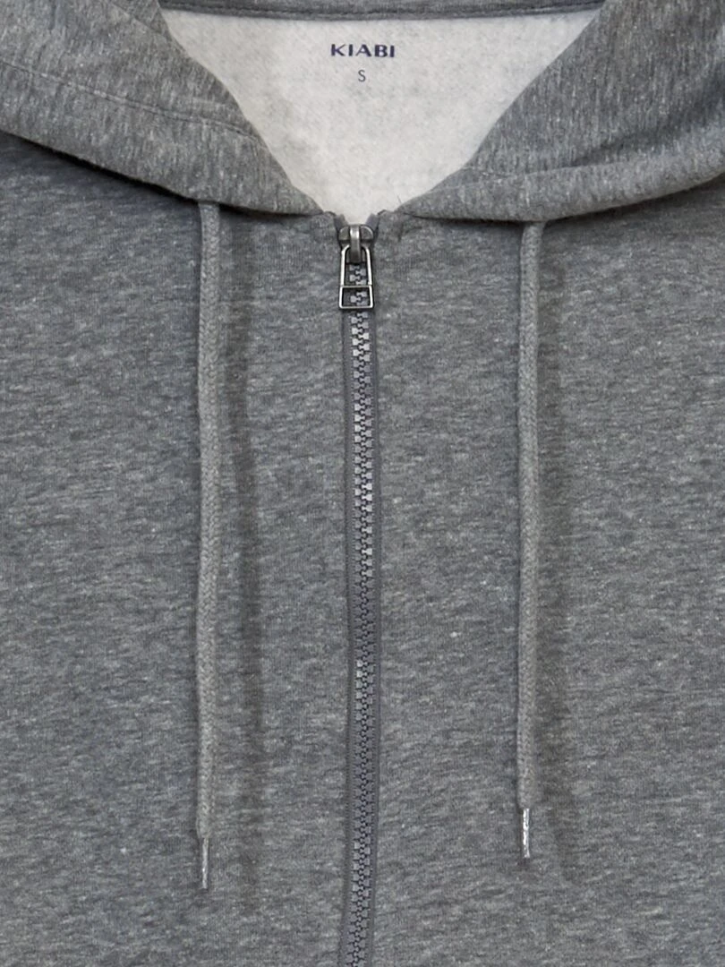 Sweat zippé à capuche en molleton uni Gris