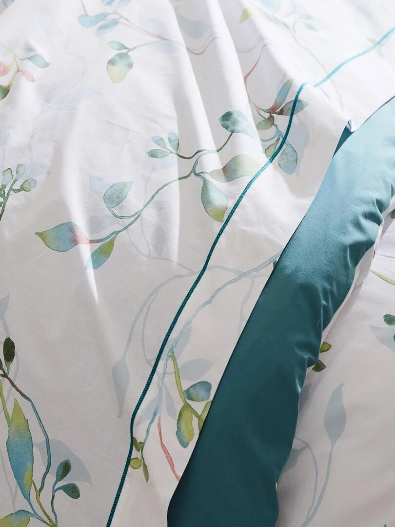 Ensemble drap plat et 2 taies imprimé fleurs   Blanc