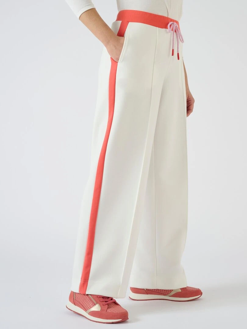 Pantalon large sport chic Happy D. by Damart Blanc Orange