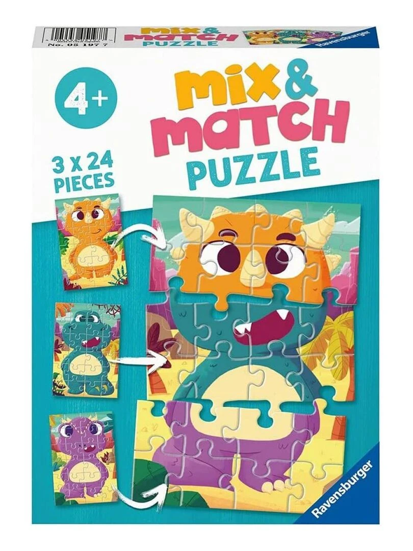 Puzzles Mix & Match 3x24 pièces Mignons dinosaures N/A