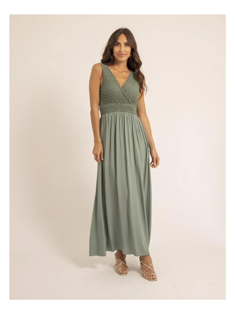 Robe longue dentelle IPALENE Kaki