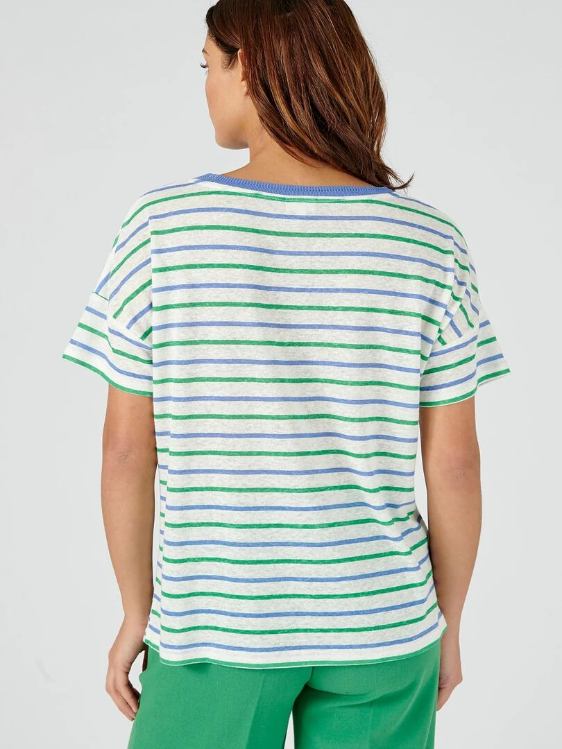Tee shirt à rayures en lin majoritaire.   Damart   Bleu