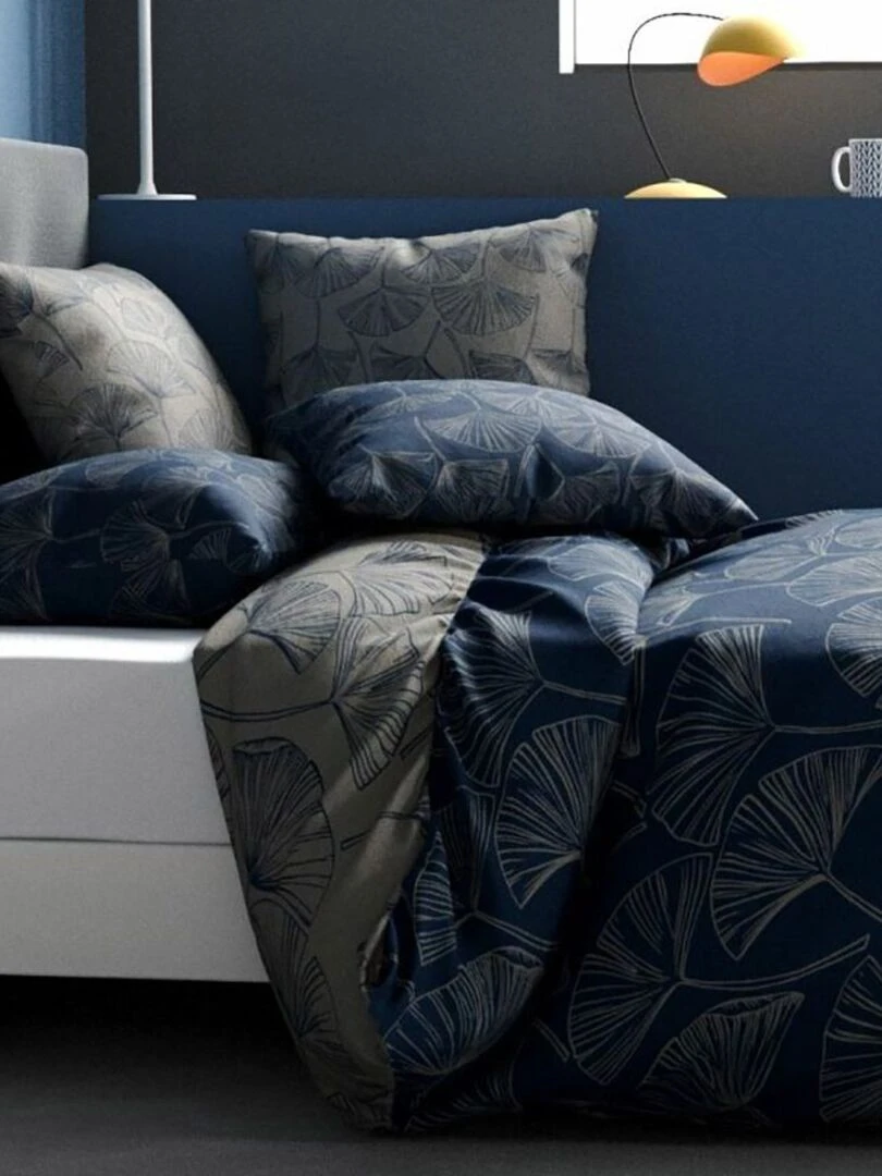 Housse de couette 240x220 Edo + 2 taies 100% coton 57 fils Bleu