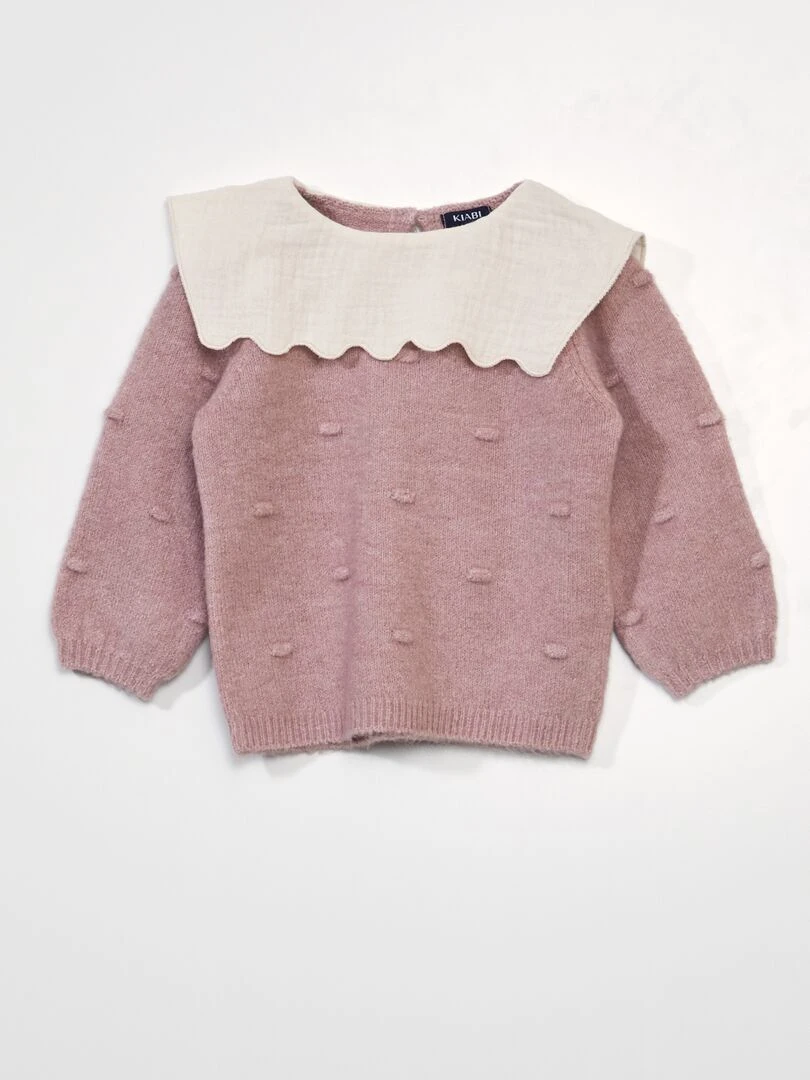 Pull en tricot avec collerette Rose