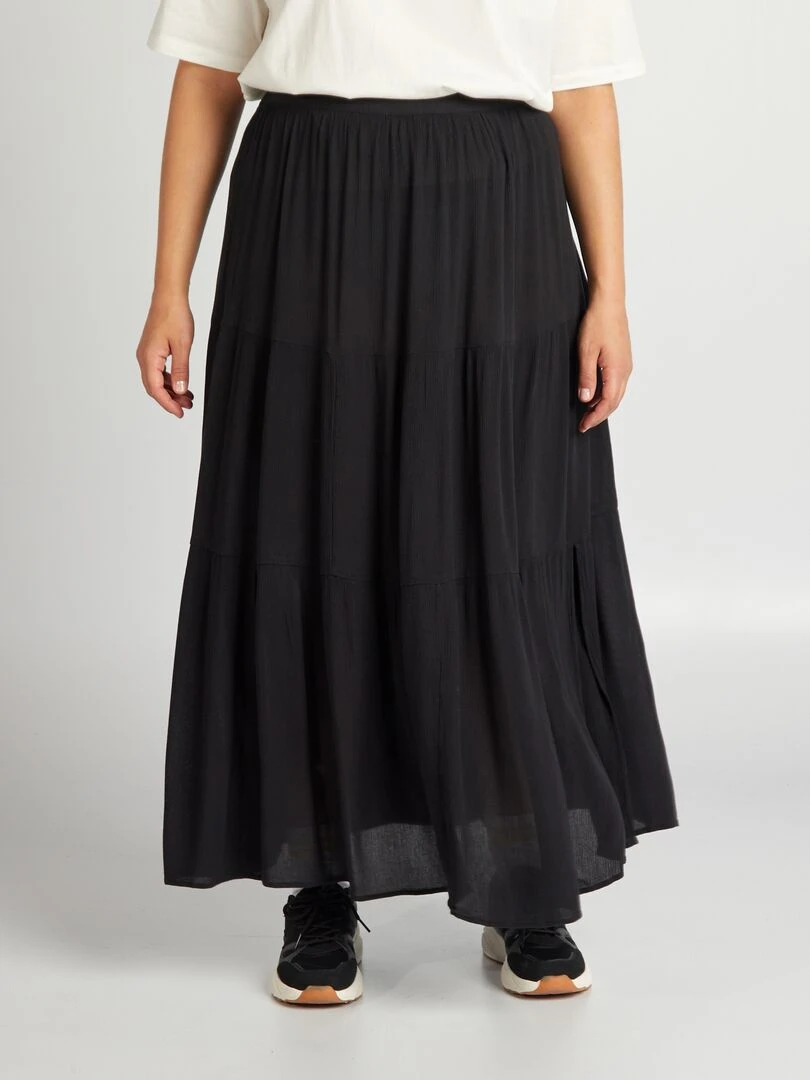 Jupe longue à étages avec taille élastiquée noir