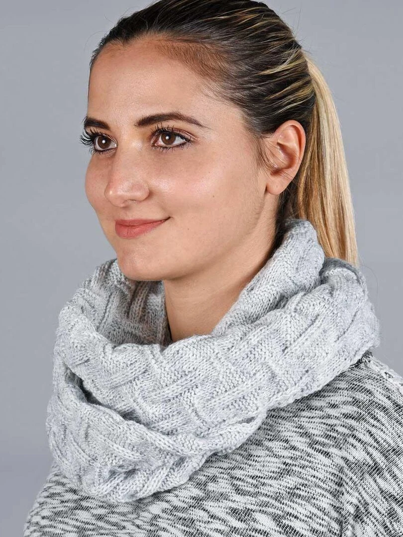 Ensemble Snood Bonnet Nora Made in UE Gris clair