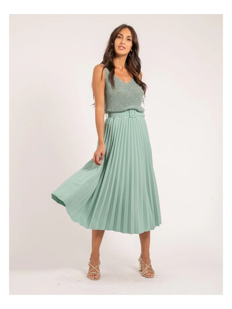 Jupe longue plissée et ceinture XOLEDE   Vert d'eau