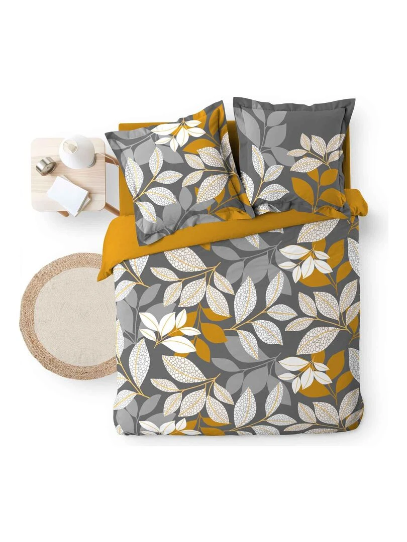 Parure Housse de couette Percale Collection Feuillage Gris