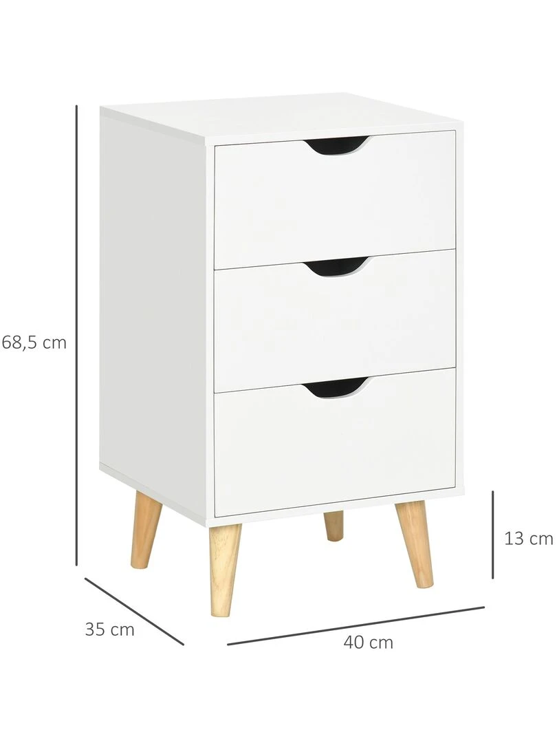 Chiffonnier 3 tiroirs design scandinave piètement bois pin panneaux blanc   Blanc