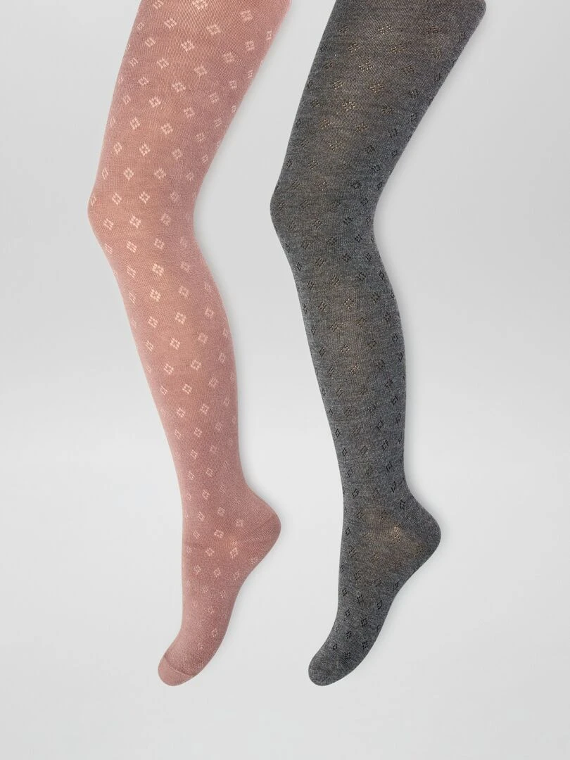Lot de 2 collants en maille pointelle Gris/mauve