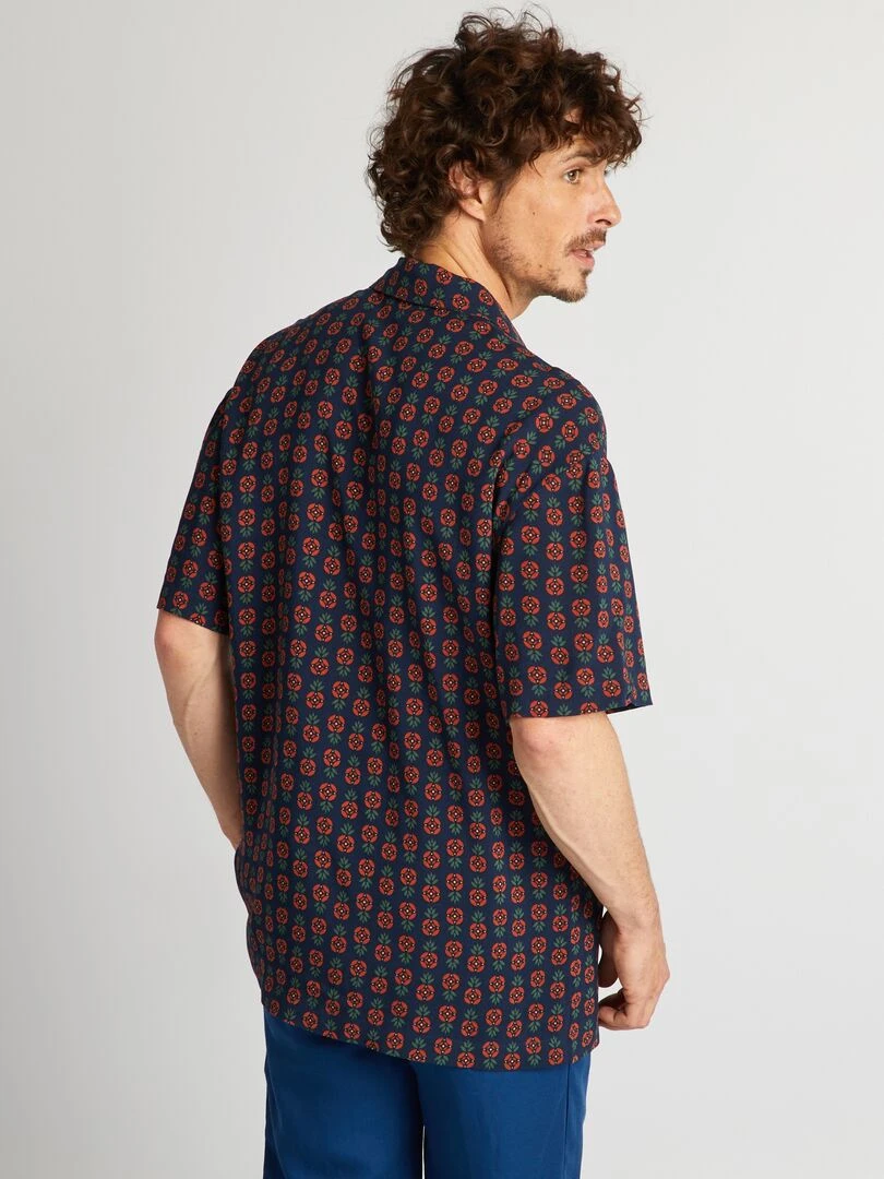 Chemise imprimée à manches courtes   Bleu marine
